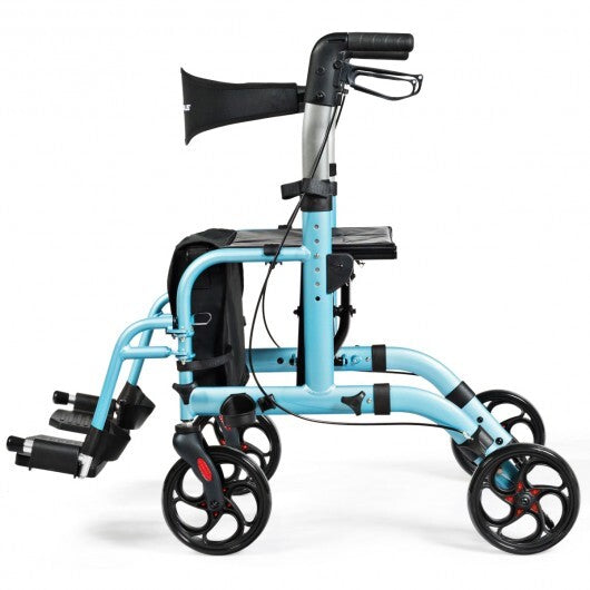 Adjustable folding handle rollator walker with storage space, color blue