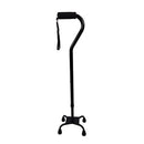 Blue Jay Quad Cane with Small Steel Base, Black, Adjustable Height and Foam Comfort Grip