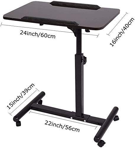 Overbed Table Laptop Desk Cart Hospital Bed Desk Mobile Height, Black Walnut