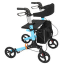 Folding Lift Walker with Seat and Brakes Aluminum Frame Adjustable Height with Padded Seat and Backrest, Blue