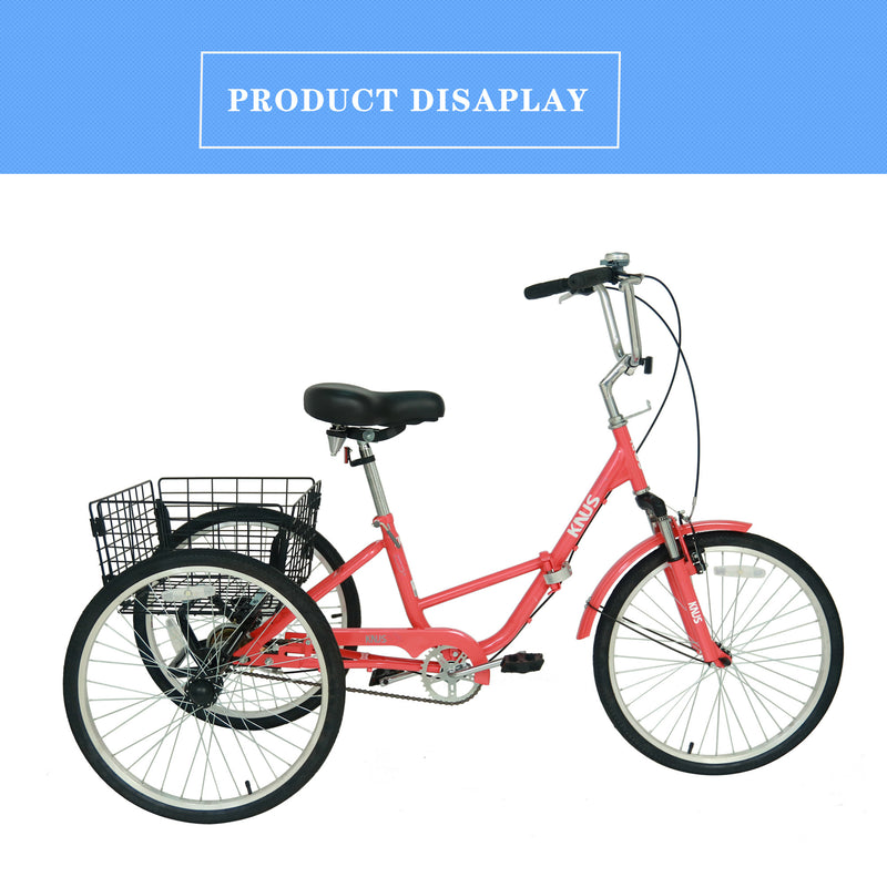Three Wheel Bike Large Basket, Adult Folding Tricycle Single Speed 24 Inc.