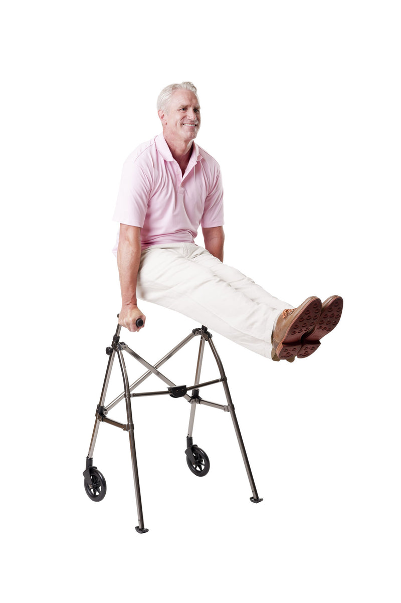 Stander EZ Fold and Go Walker, Lightweight Folding 2 Wheel Travel Walker for Seniors with Swivel Wheels, Black Walnut