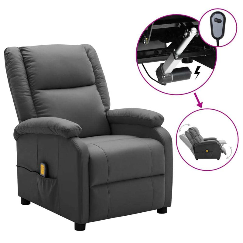 Electric Massage Recliner Anthracite Faux Leather