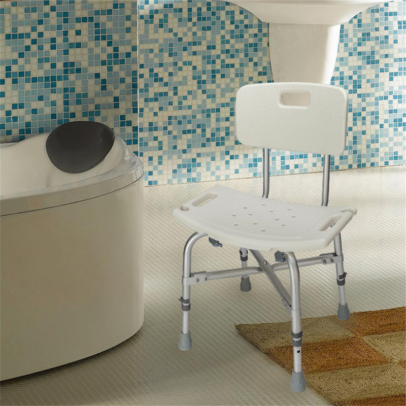 Medical Bathroom Safety Heavy Duty Aluminium Alloy Bath Chair Bench with Back, white