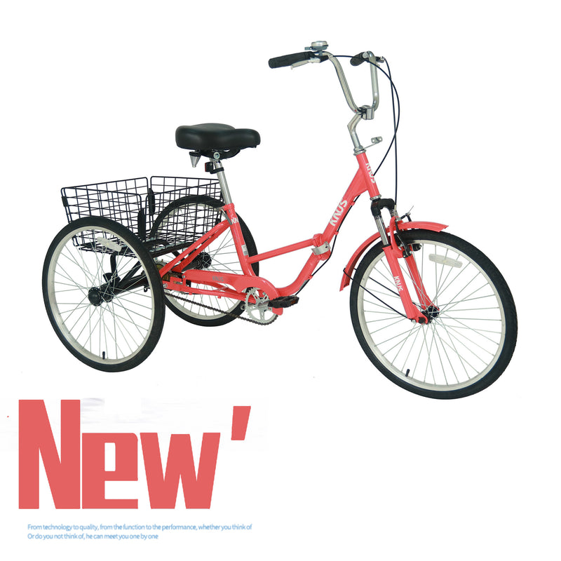 Three Wheel Bike Large Basket, Adult Folding Tricycle Single Speed 24 Inc.