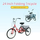 Three Wheel Bike Large Basket, Adult Folding Tricycle Single Speed 24 Inc.