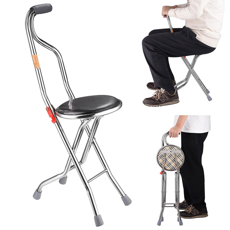 Walking Cane with Seat Aluminum Floding Chair Height Adjustable Heavy Stick stool