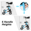 Folding Lift Walker with Seat and Brakes Aluminum Frame Adjustable Height with Padded Seat and Backrest, Blue